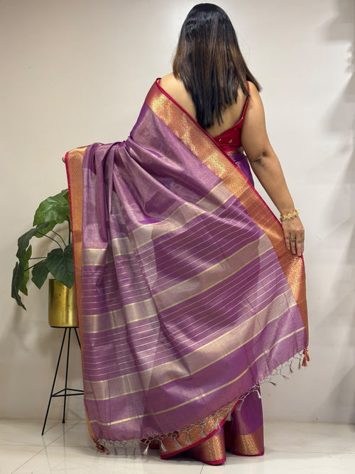 Purple Maheshwari Cotton Silk Saree