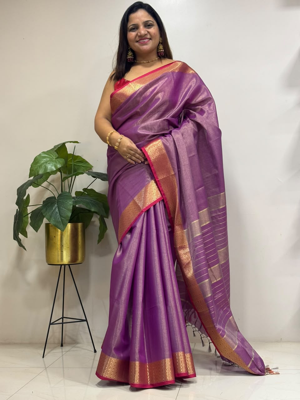 Purple Maheshwari Cotton Silk Saree