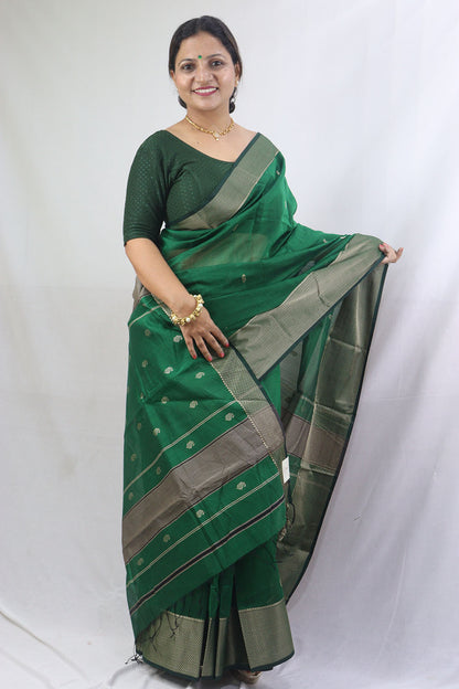 Stylish Green Handloom Maheshwari Silk Cotton Saree - Perfect for Any Occasion