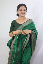 Stylish Green Handloom Maheshwari Silk Cotton Saree - Perfect for Any Occasion - Luxurion World