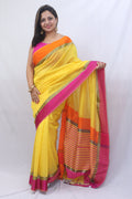 Stunning Yellow Maheshwari Silk Cotton Saree - Handloom Woven Beauty - Luxurion World