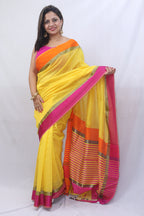 Stunning Yellow Maheshwari Silk Cotton Saree - Handloom Woven Beauty - Luxurion World