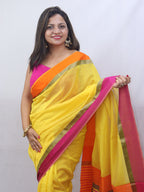Stunning Yellow Maheshwari Silk Cotton Saree - Handloom Woven Beauty - Luxurion World