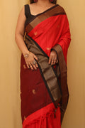 Red And Black Paithani Cotton Silk Saree - Luxurion World