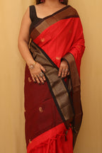 Red And Black Paithani Cotton Silk Saree - Luxurion World