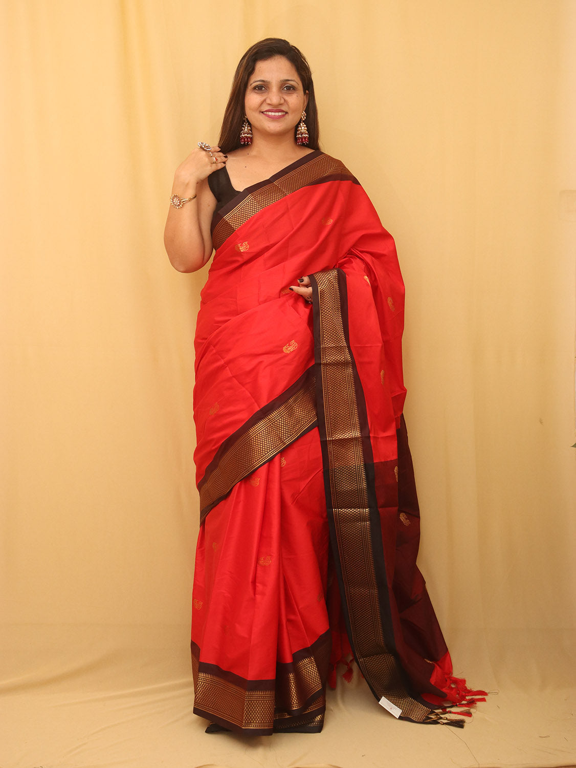 Red And Black Paithani Cotton Silk Saree - Luxurion World