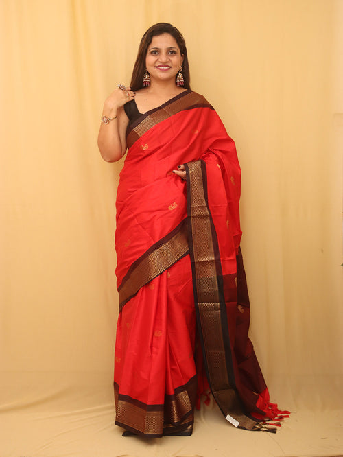 Red And Black Paithani Cotton Silk Saree - Luxurion World