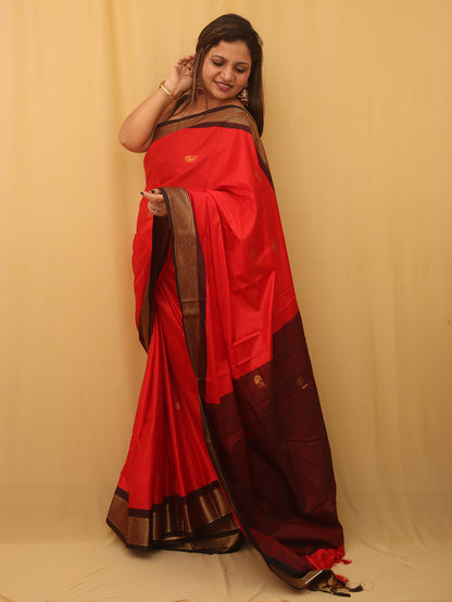 Red And Black Paithani Cotton Silk Saree - Luxurion World