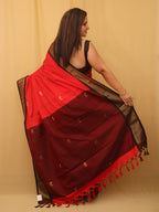 Red And Black Paithani Cotton Silk Saree - Luxurion World