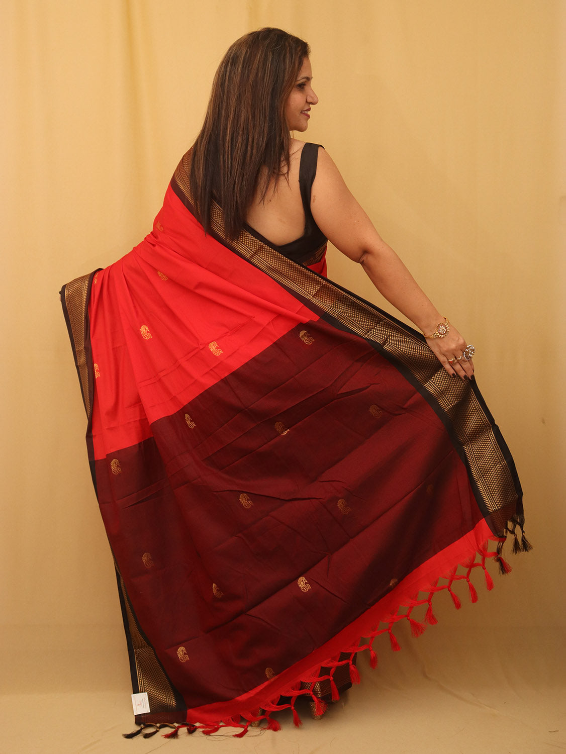 Red And Black Paithani Cotton Silk Saree - Luxurion World