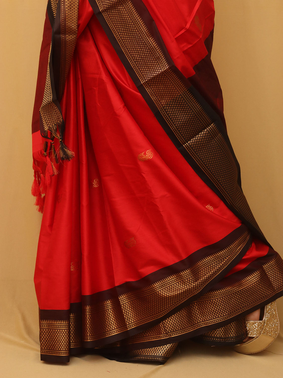 Red And Black Paithani Cotton Silk Saree - Luxurion World