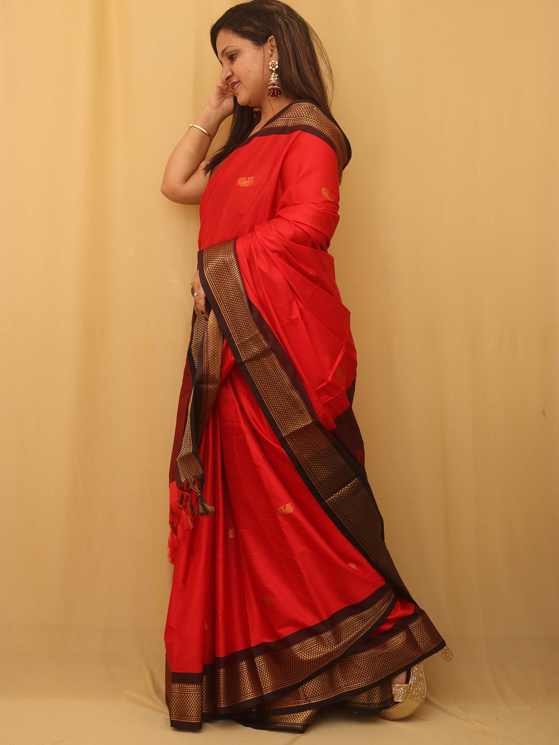 Red And Black Paithani Cotton Silk Saree - Luxurion World