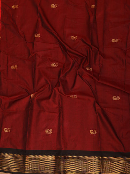 Red And Black Paithani Cotton Silk Saree - Luxurion World
