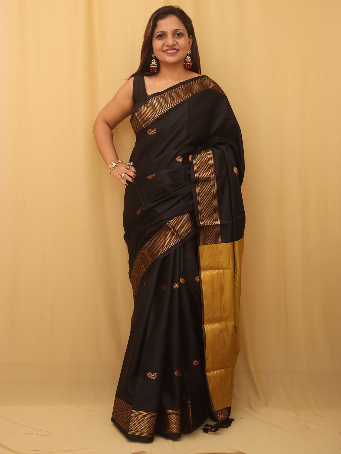 Golden And Black Paithani Cotton Silk Saree - Luxurion World