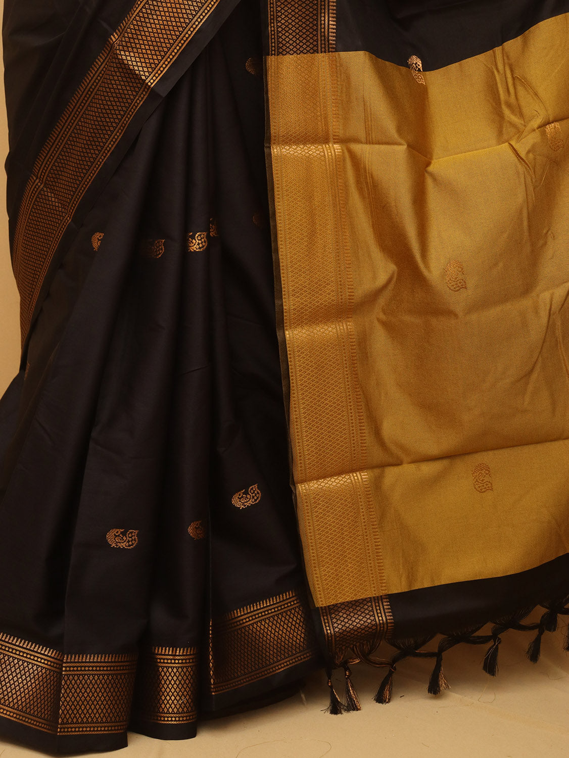 Golden And Black Paithani Cotton Silk Saree - Luxurion World