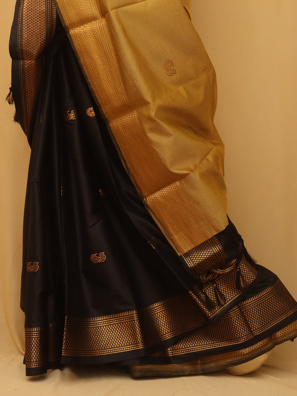 Golden And Black Paithani Cotton Silk Saree - Luxurion World