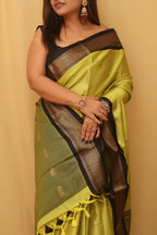 Green And Black Paithani Cotton Silk Saree - Luxurion World