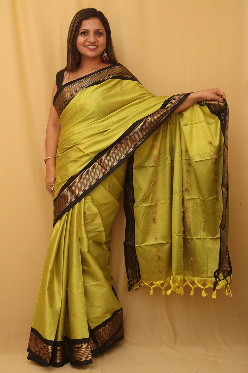 Green And Black Paithani Cotton Silk Saree - Luxurion World