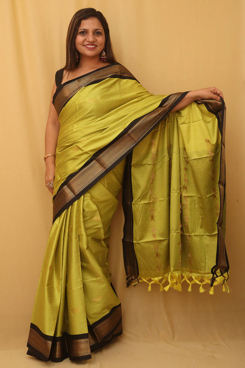 Green And Black Paithani Cotton Silk Saree - Luxurion World