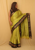 Green And Black Paithani Cotton Silk Saree - Luxurion World