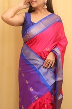 Pink And Blue Paithani Cotton Silk Saree - Luxurion World