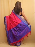 Pink And Blue Paithani Cotton Silk Saree - Luxurion World