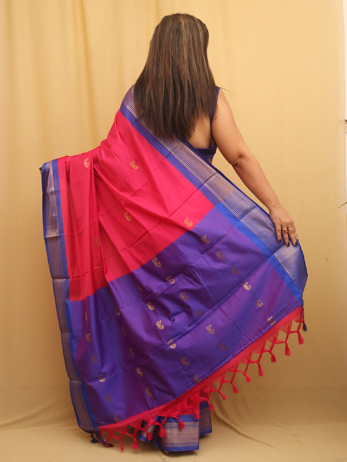 Pink And Blue Paithani Cotton Silk Saree - Luxurion World