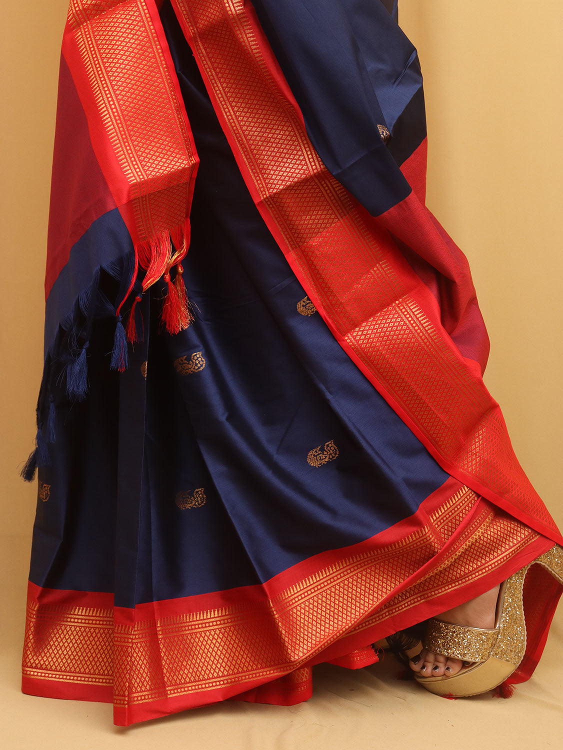 Red And Blue Paithani Cotton Silk Saree - Luxurion World