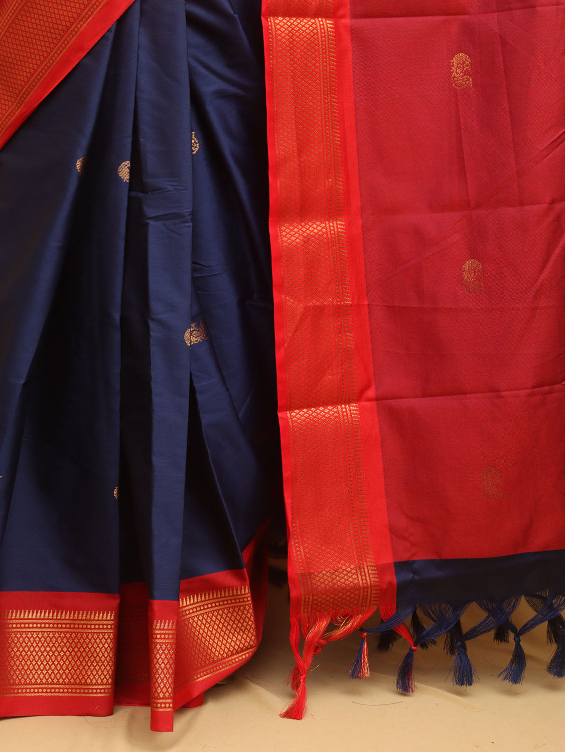 Red And Blue Paithani Cotton Silk Saree - Luxurion World