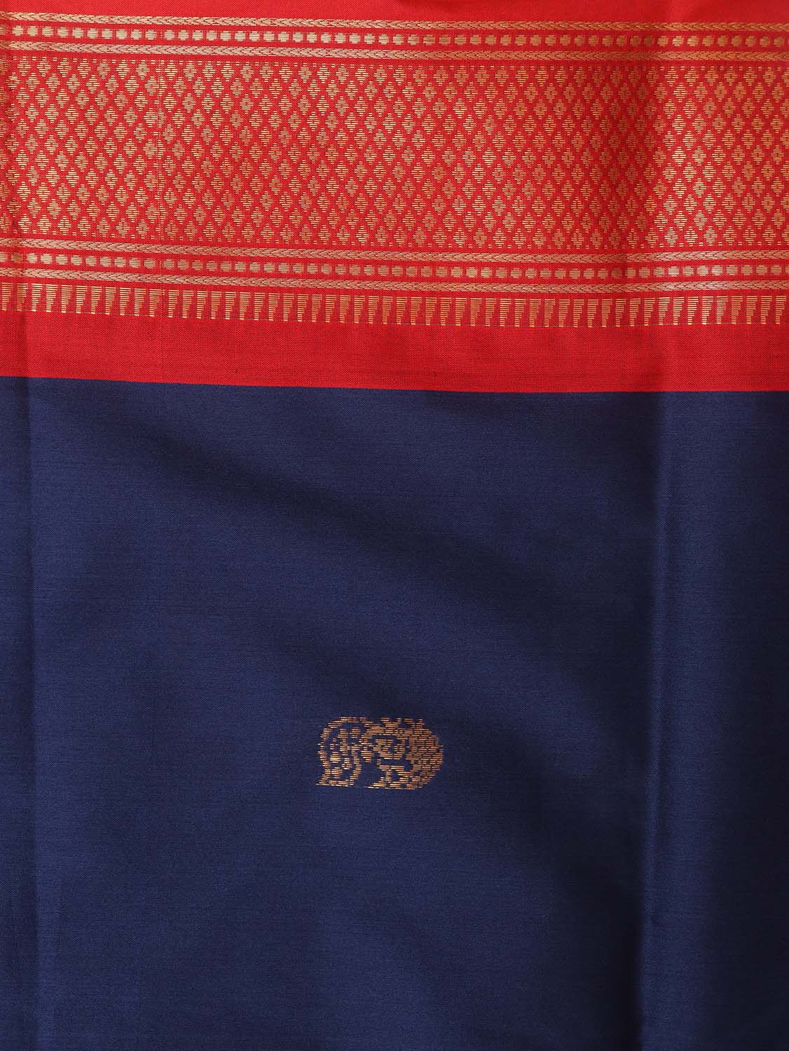 Red And Blue Paithani Cotton Silk Saree - Luxurion World