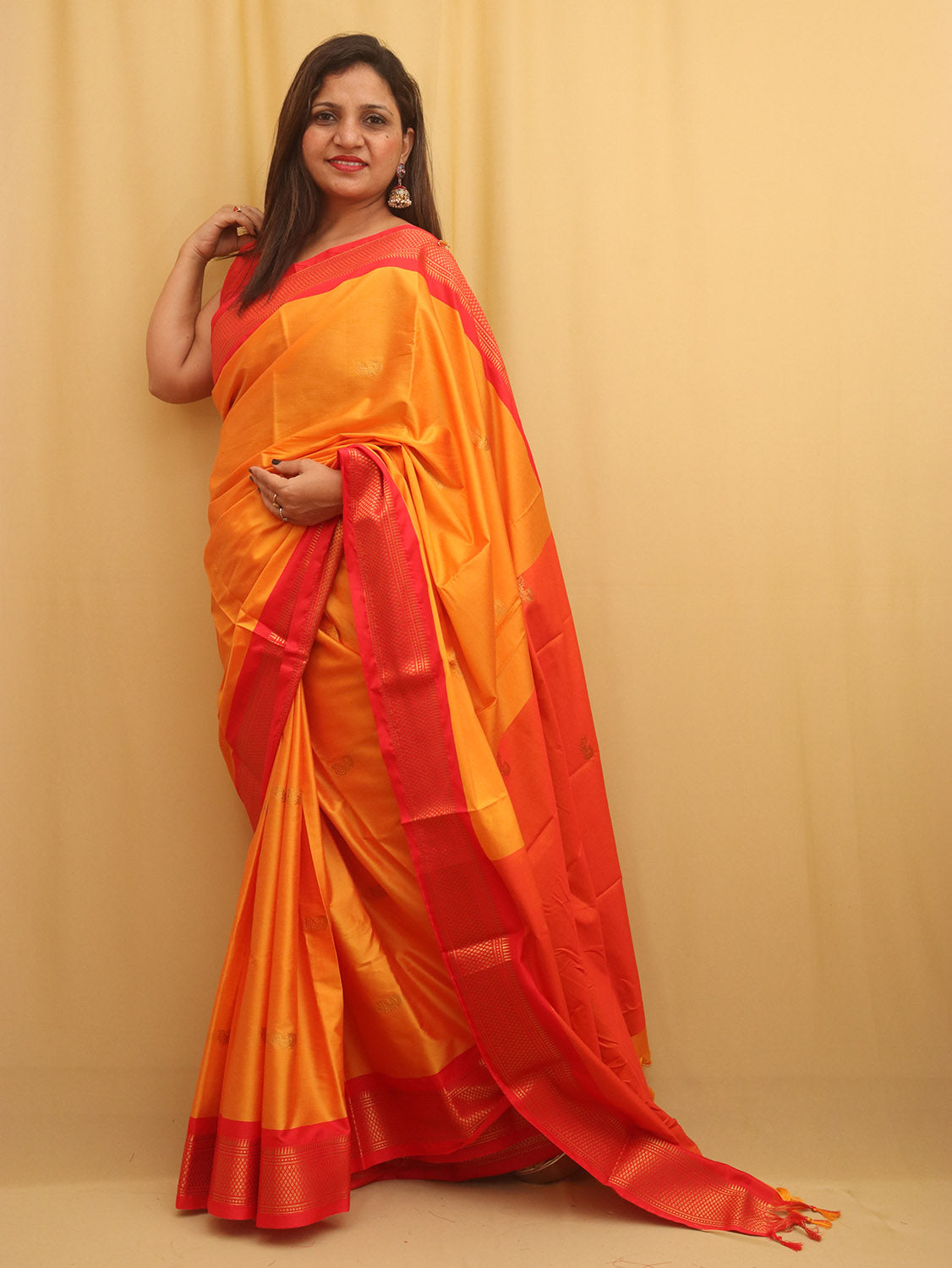 Orange And Red Paithani Cotton Silk Saree - Luxurion World