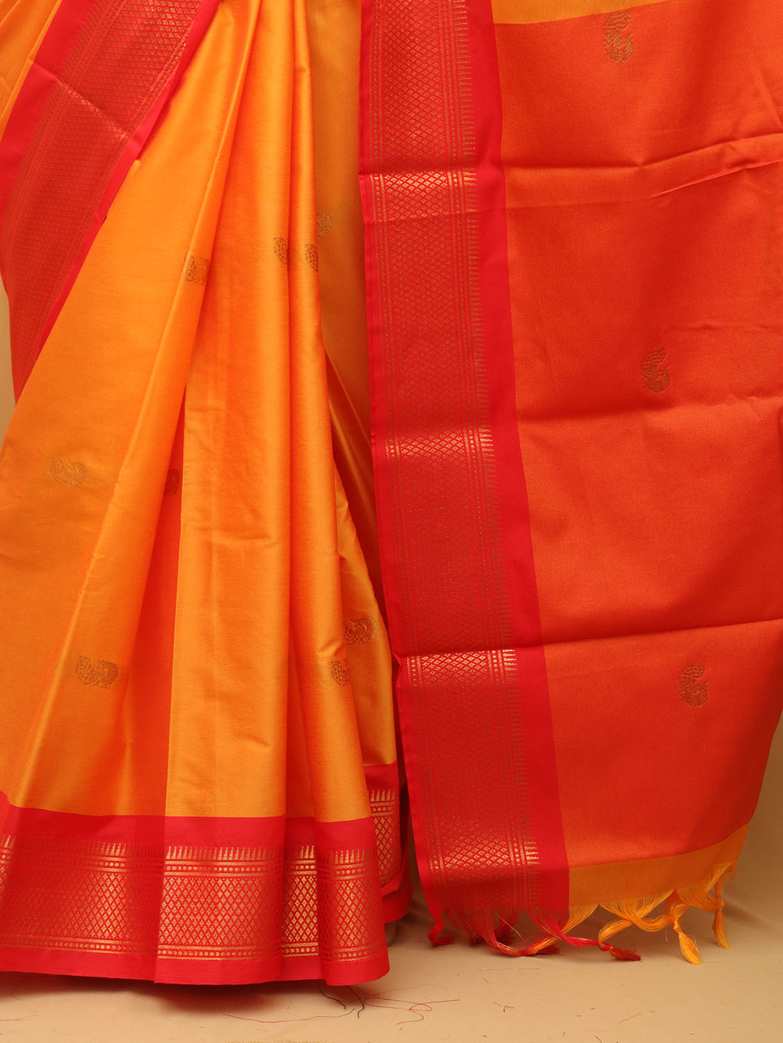 Orange And Red Paithani Cotton Silk Saree - Luxurion World