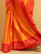 Orange And Red Paithani Cotton Silk Saree - Luxurion World