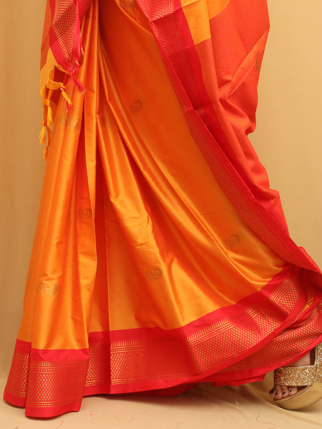 Orange And Red Paithani Cotton Silk Saree - Luxurion World