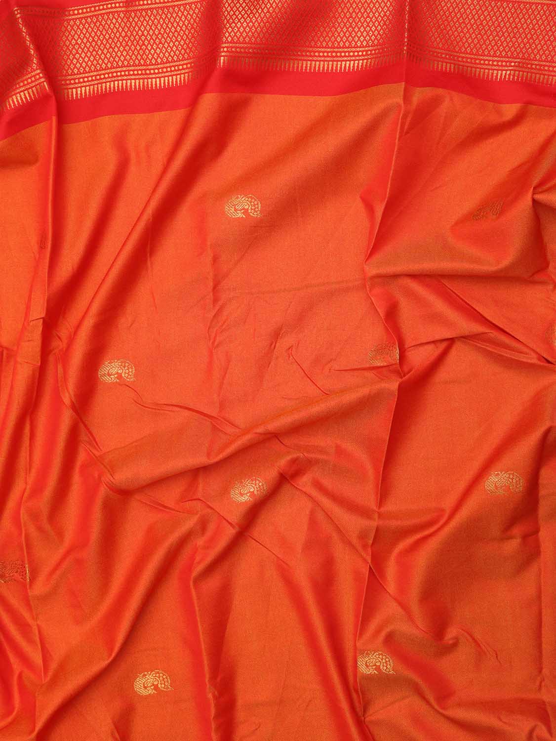 Orange And Red Paithani Cotton Silk Saree - Luxurion World