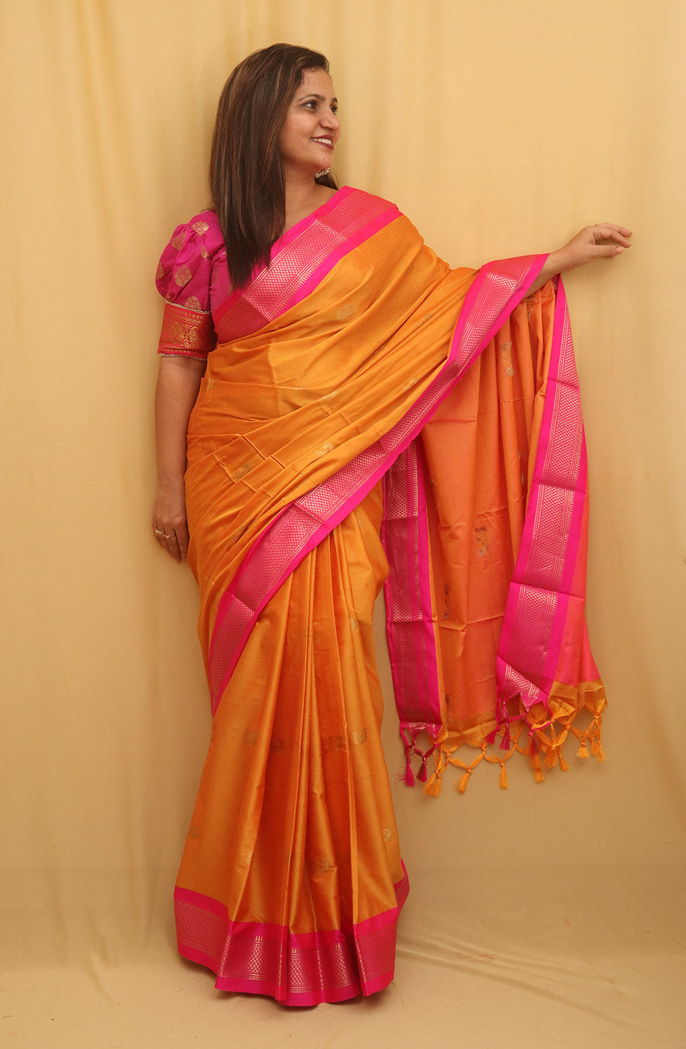 Orange And Pink Paithani Cotton Silk Saree - Luxurion World