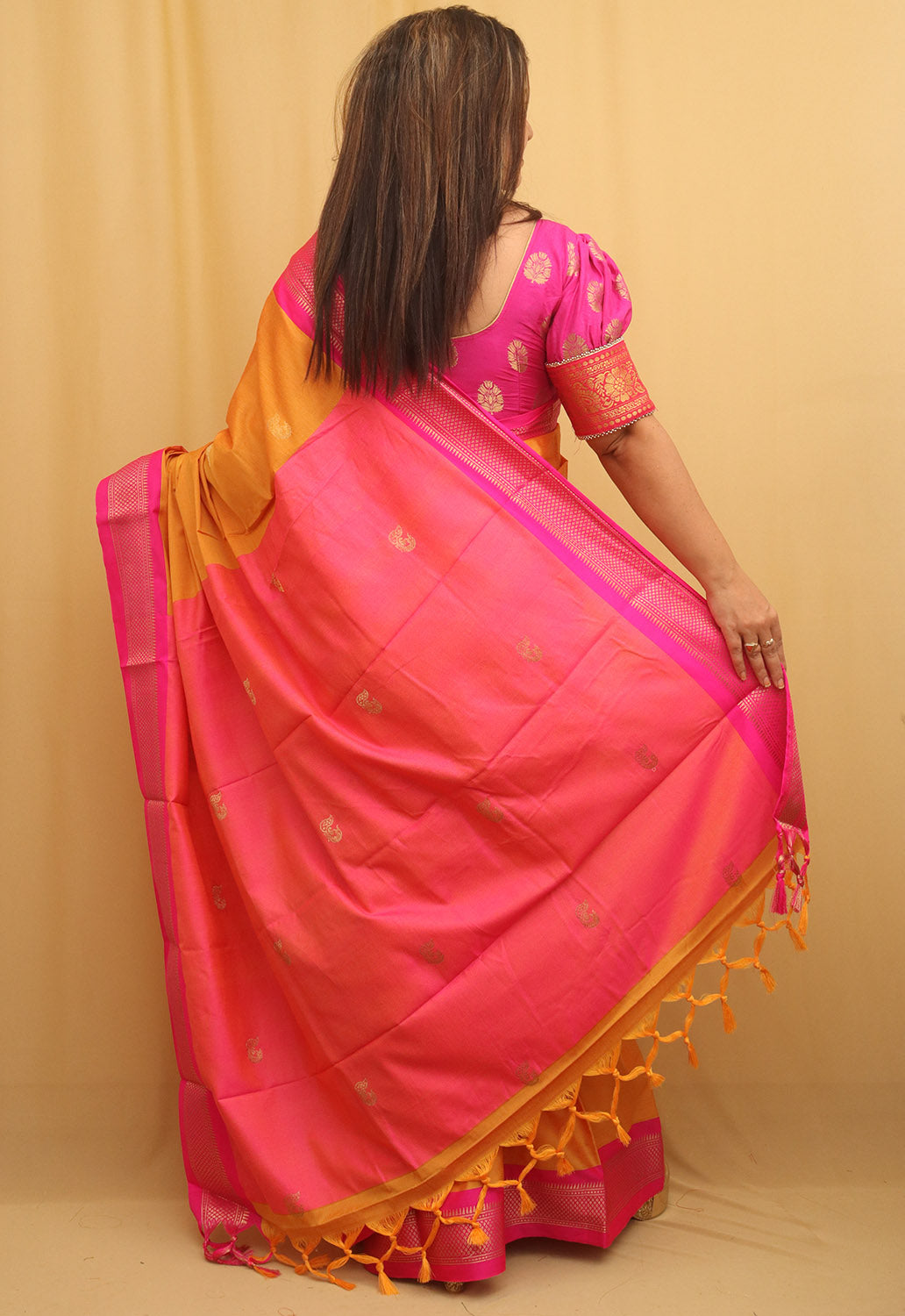 Orange And Pink Paithani Cotton Silk Saree - Luxurion World