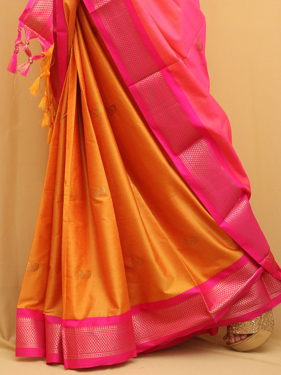 Orange And Pink Paithani Cotton Silk Saree - Luxurion World