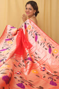 Red Paithani Silk Bird And Flower Design Saree - Luxurion World