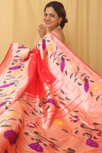 Red Paithani Silk Bird And Flower Design Saree - Luxurion World
