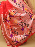 Red Paithani Silk Bird And Flower Design Saree - Luxurion World