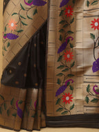 Black Paithani Silk Bird And Flower Design Saree - Luxurion World