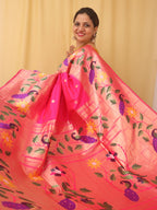 Pink Paithani Silk Bird And Flower Design Saree - Luxurion World