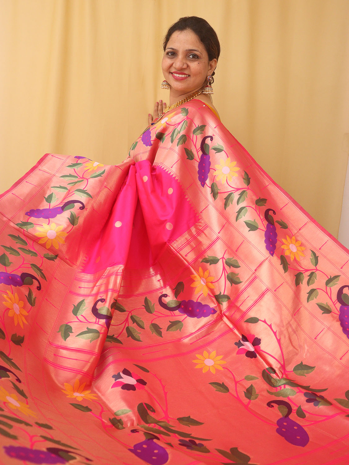 Pink Paithani Silk Bird And Flower Design Saree - Luxurion World