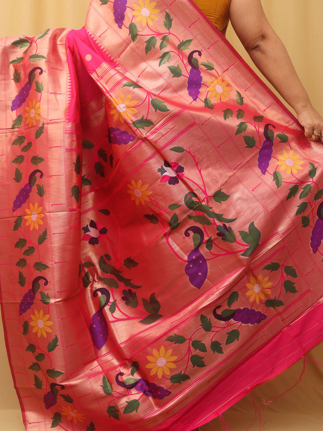 Pink Paithani Silk Bird And Flower Design Saree - Luxurion World