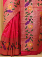 Pink Paithani Silk Bird And Flower Design Saree - Luxurion World