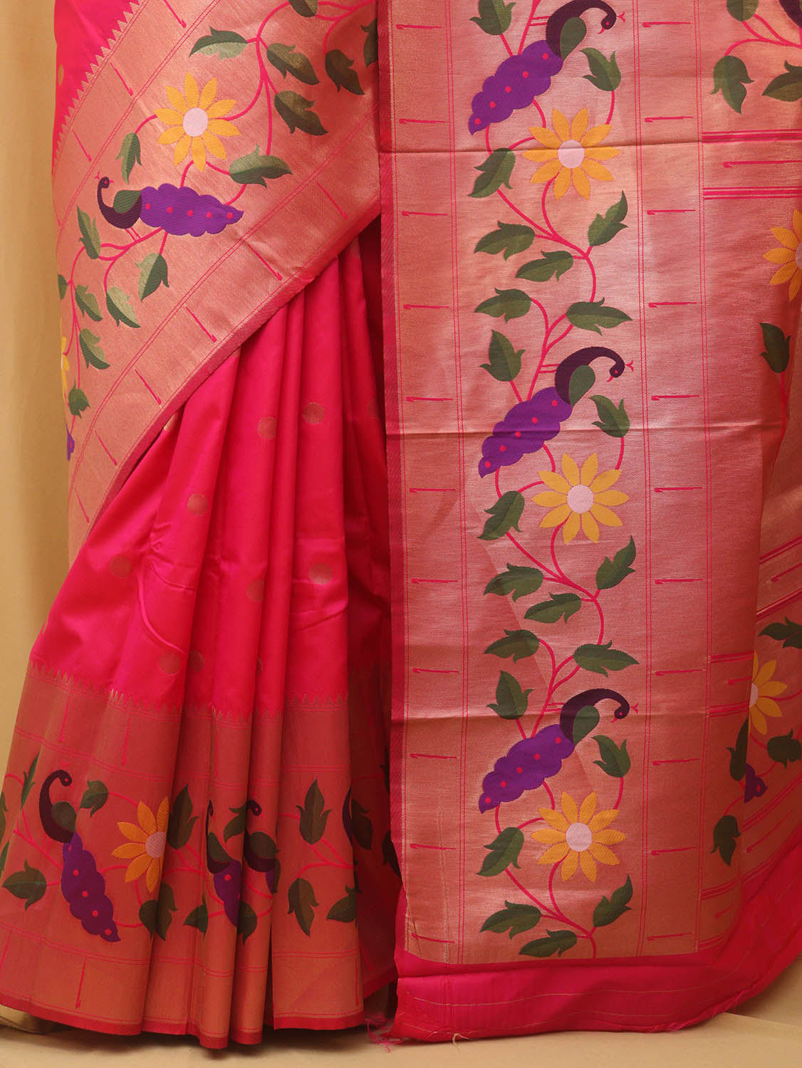 Pink Paithani Silk Bird And Flower Design Saree - Luxurion World