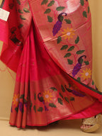 Pink Paithani Silk Bird And Flower Design Saree - Luxurion World