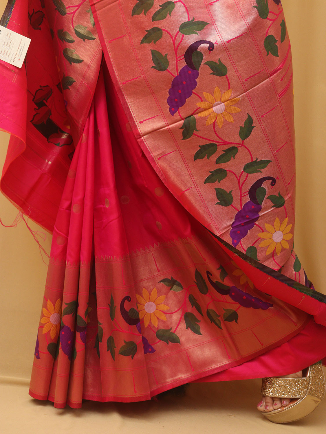 Pink Paithani Silk Bird And Flower Design Saree - Luxurion World