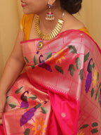 Pink Paithani Silk Bird And Flower Design Saree - Luxurion World